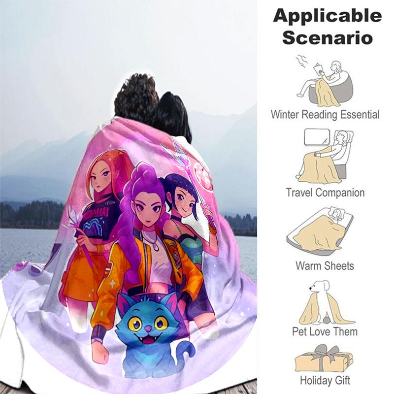 1pc Blanket Kpop Hunter7 Print Design, Lightweight Blanket for Sofa, Bed- Soft &Warm, Gift for All Seasons like Christmas, Halloween
