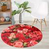 Luxurious Red Floral Pattern Round Shape Floor Mats Kitchen Hallway Runner Rug Bedroom Living Room Soft Carpet Non-slip Area Rug