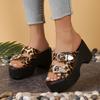 Cool Slippers for Girls To Wear Outside Summer New Metal Buckle Slippers Snakeskin Leopard Print Thick Sole Large Size Women's Shoes Are Hot In Eur