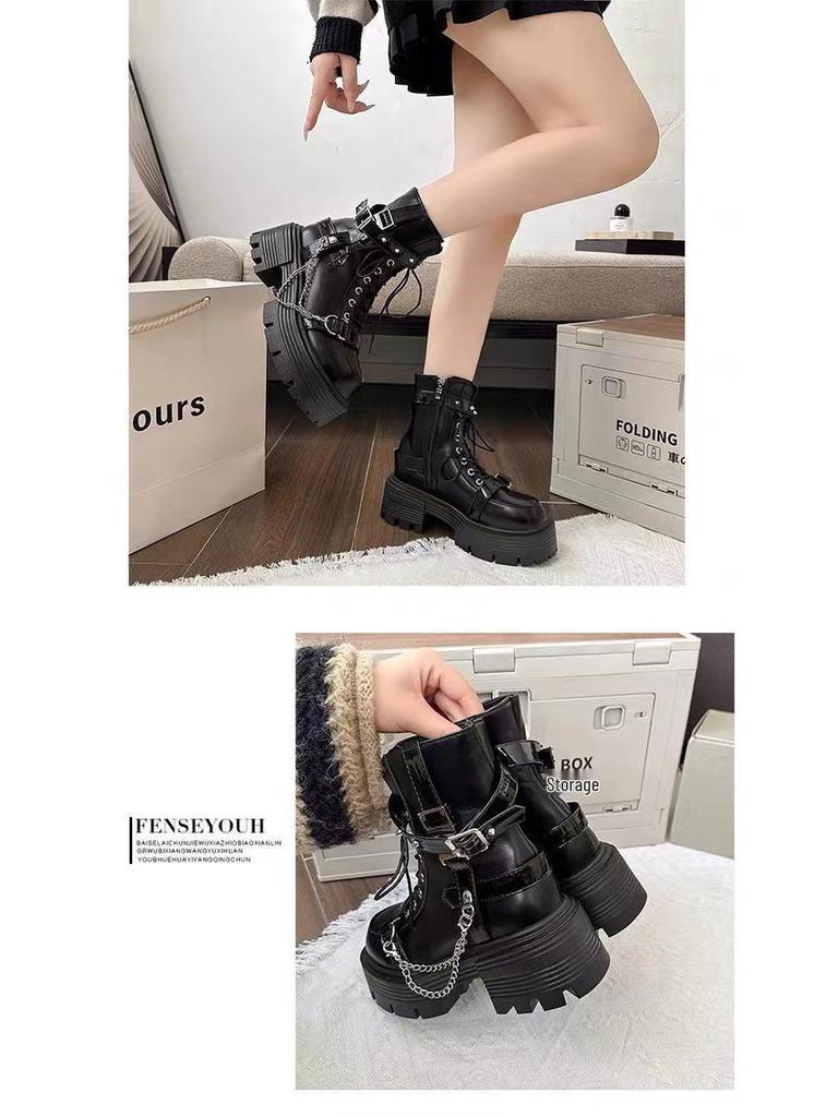 Women's 2025 Retro Punk Martin Boots - Height-Boosting, Petite, Versatile Short Boots for Spring & Autumn