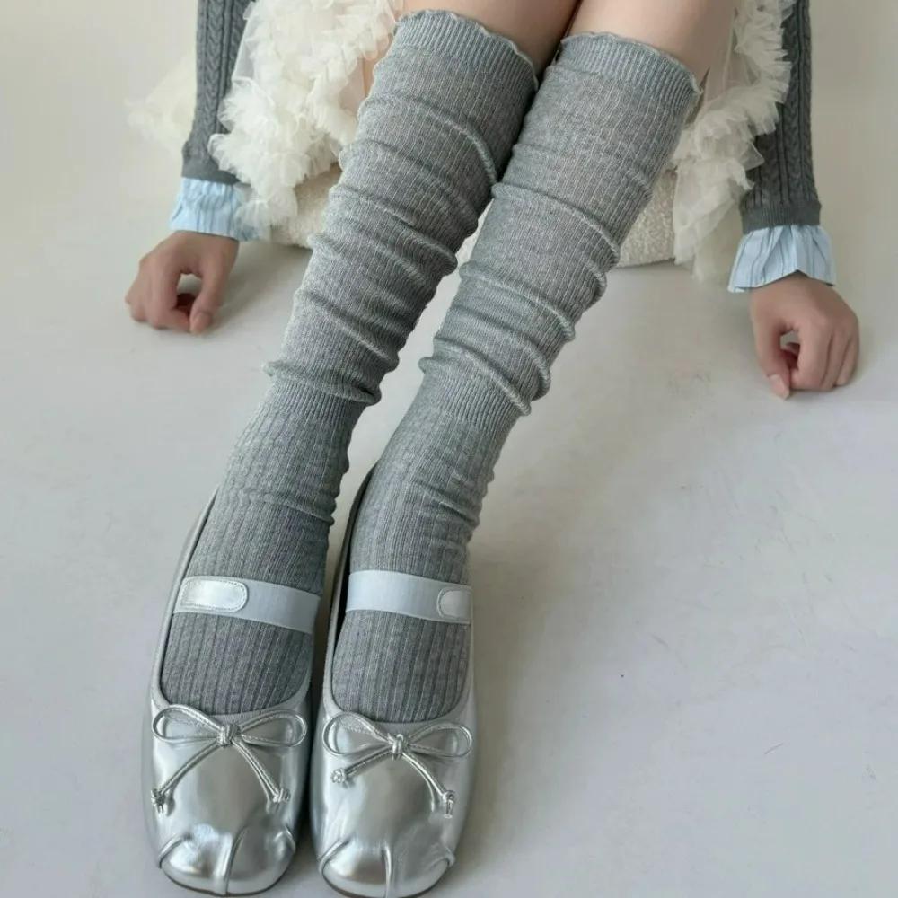 2026 New Women's Autumn and Winter Pure Cotton Long Socks Paired with Boots Design Sense Lace Calf Pile Socks