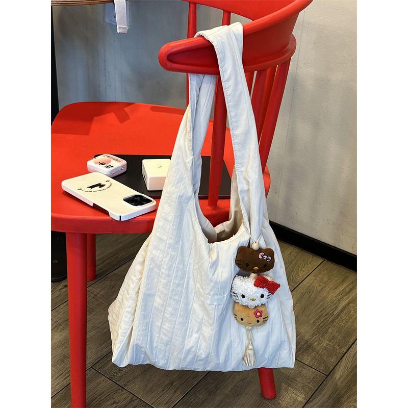 

Large Capacity Tote Bag Women s Korean Simple Idle Style Work Work Clothing Canvas Bag Travel All-Matching Shoulder Bag Creamy-white (without pendant)