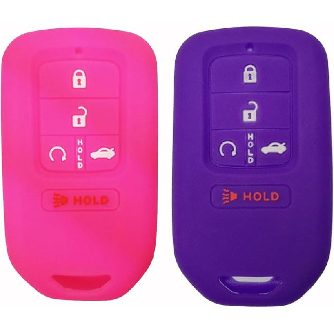 2Pcs Coolbestda Silicone Full Protective Key Fob Remote Cover Case Skin Jacket for 2017 2018    Honda Civic Accord Pilot CR-V 5 Buttons Smart Key