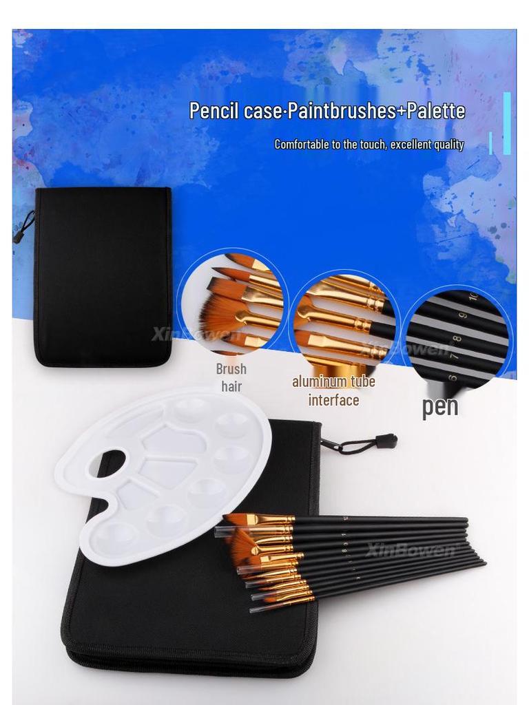 13-Piece Mixed Bristle Paintbrush Set with Bag & Palette for Oil, Watercolor & Acrylic