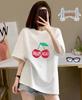 Spring and Summer Pure Cotton High-quality Short-sleeved Printed T-shirt Loose Medium and Long Round Neck Shoulder Top + Rear Bag Collar