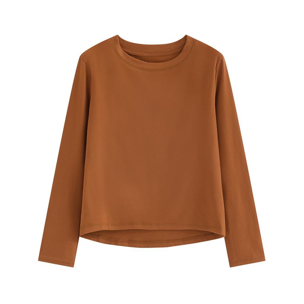 Doppelseitiges Unterhemd aus deutschem Samt für Damen, Herbst und Winter Rundhals Langarm Basic Weiß Gebürstet Weich Wachsartig Top