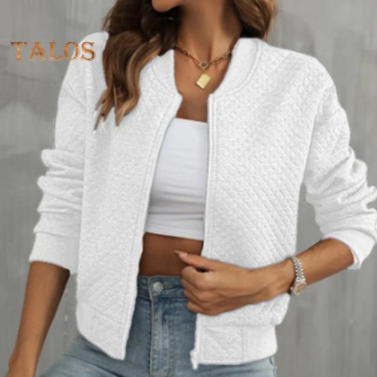 Damenjacke mit Rundhalsausschnitt, einfarbig, Reißverschluss, lockerer Thermo-Kurzmantel, elastische Bündchen, langärmelig, Pendeln, Dating, Frühling, Herbst, Wintermantel