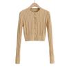 European & American Style Solid Color Cable Knit Cardigan - Round Neck, Single-Breasted, Long Sleeve Top for Women