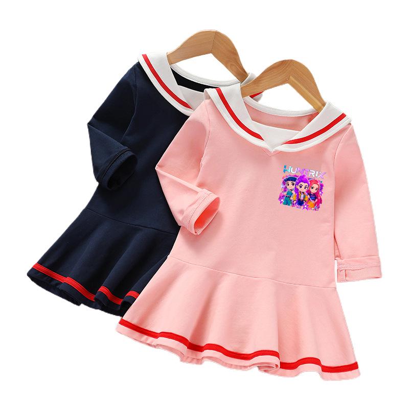 Kpop Monster Hunter Witch Academy Style Long Sleeve Pleated Dress for Children