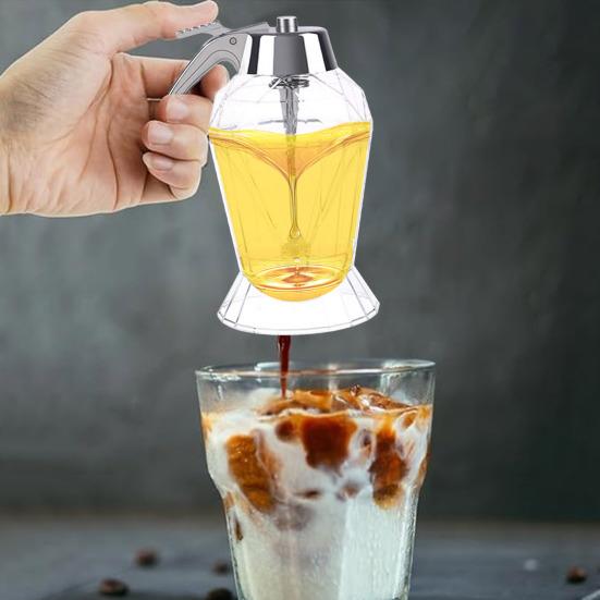 Syrup Dispenser Plastic with One-Hand Operation Honey Dispenser Press Type Honey Maple Syrup Bottle for Kitchen