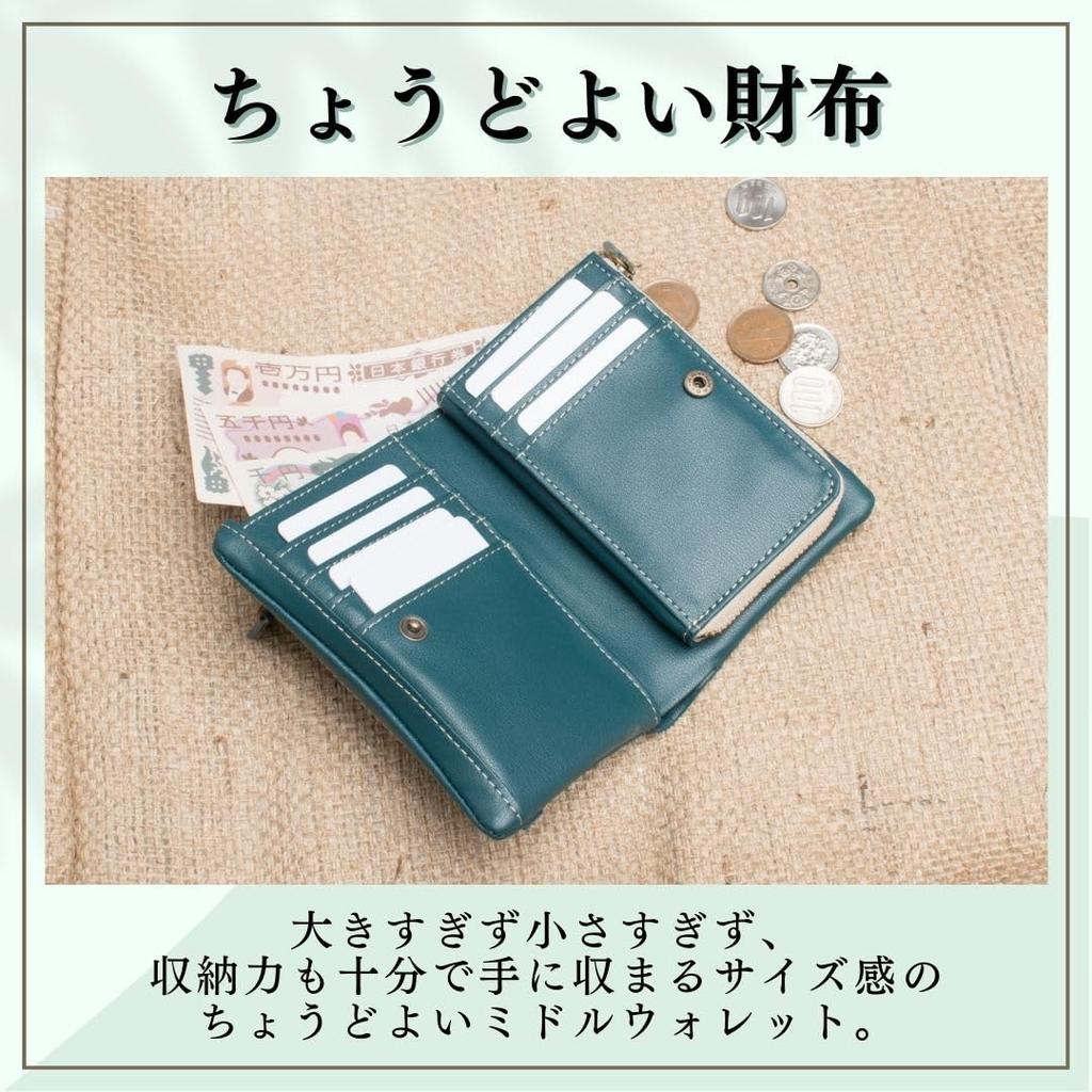 CAPTAIN STAG Zipper Folding Wallet Middle Wallet Out Pocket Bag Stitch Outdoor Men Women Unisex Captain Stag (Blue Green)