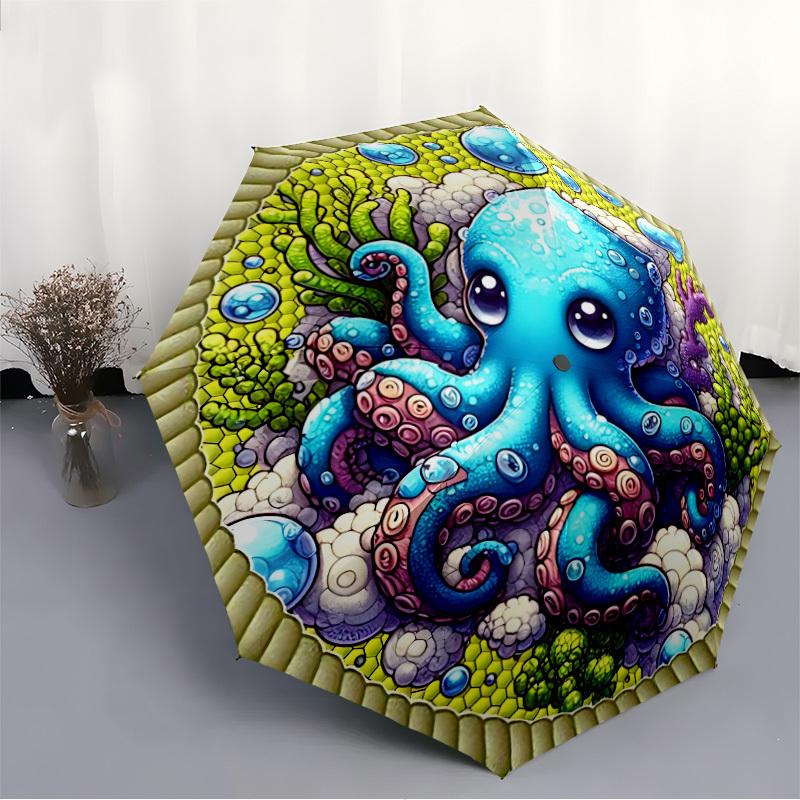 1pc Oceanic Octopus Decor Automatic Open/Close Umbrella - Portable Collapsible Umbrella with 8-Rib Stability, Fashion Lovers yy251017117