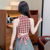 Damen Retro Karo Ärmellose Weste mit Anzugkragen & Taillierungsdesign
