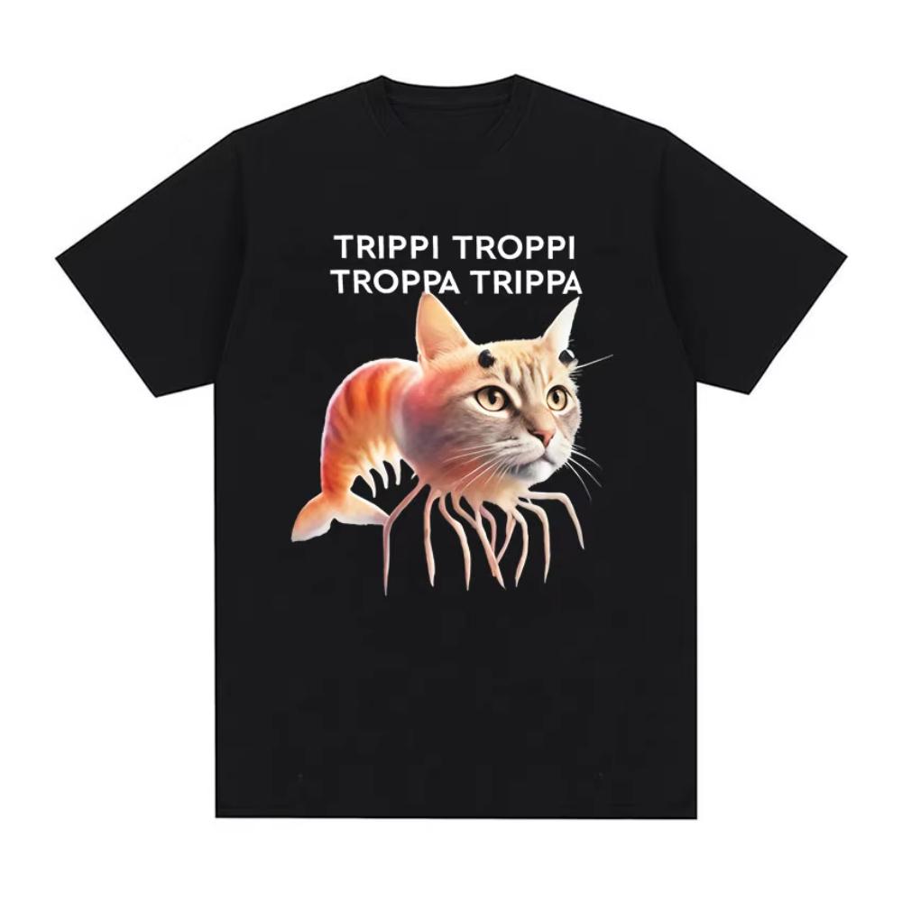 

Trippi Troppi Cats and Shrimps Funny Meme T Shirts Italian Brainrot Humor Short Sleeve Tshirts Men Women Vintage ONeck Tshirt XL
