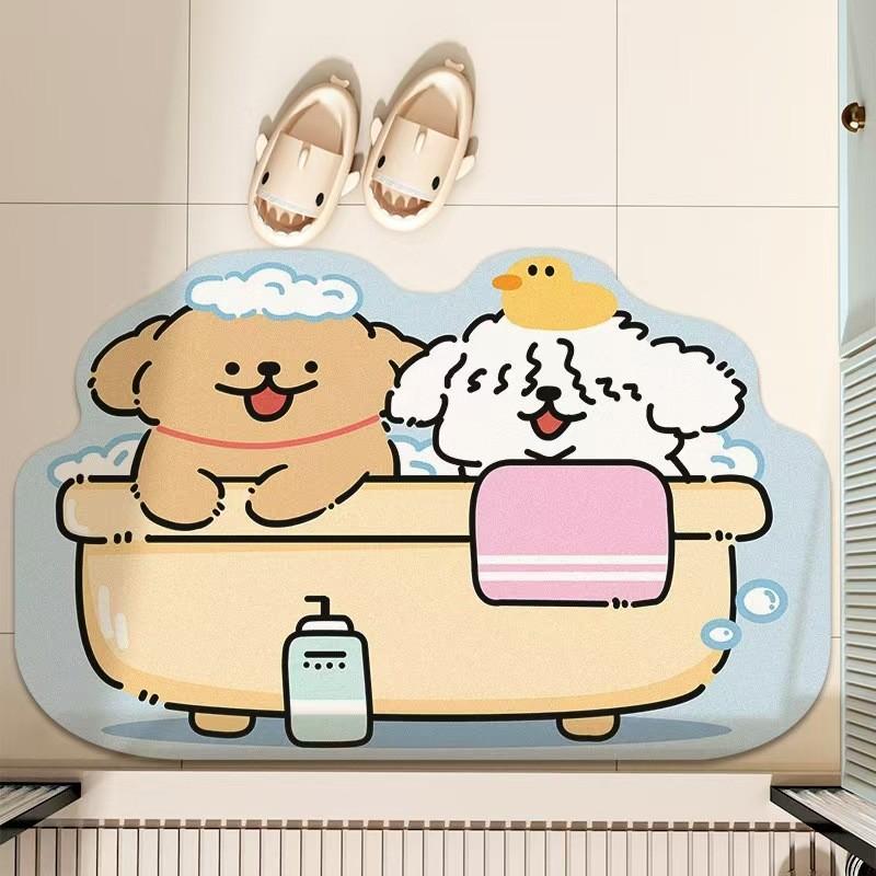 Modern Minimalist Cartoon Bathroom Mat With Water Absorbent Silicon Diatom Mud For Shower Floor Flooring