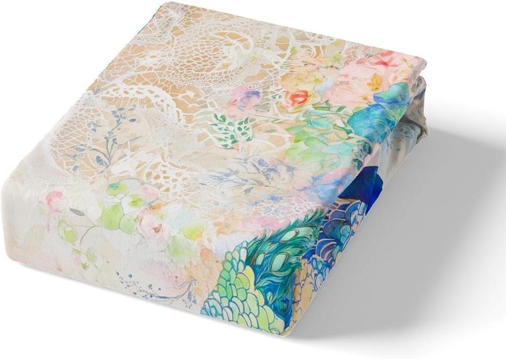 Feelyou Peacock Duvet Cover Twin Size Kids Peacock Feathers Design Floral Comforter Cover Set for Boys Girls Teens Animal Theme Bedding Set
