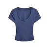 Peach Heart Collar Waist Short-sleeved T-shirt Women's Summer New Spice Girl Style Solid Color Elastic Slim-fit Bottoming Shirt Top