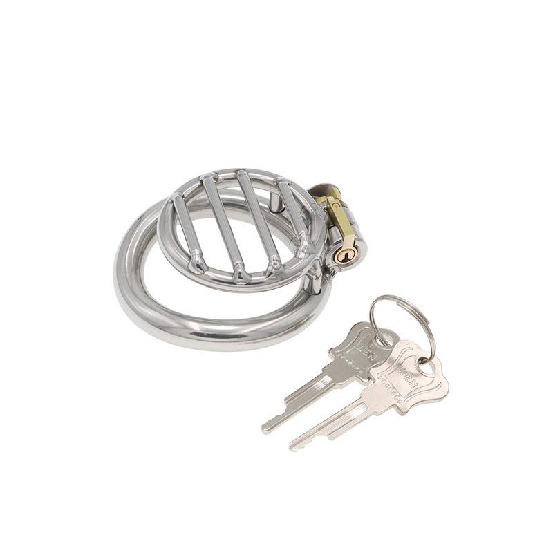 Stainless Steel Flat Chastity Lock Short Mesh Penis Cage Bird Cage Adult Bondage Alternative Toys Men's Outing