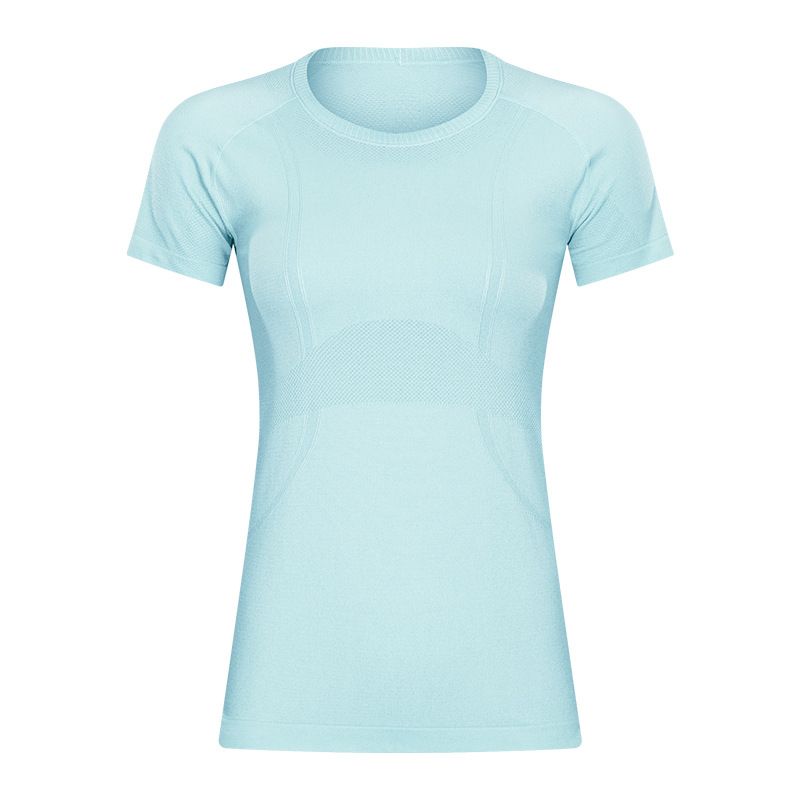 

Lulu Same Style Yoga Short-Sleeved T-shirt Sports Fitness Swiftly Tops Casual Quick-Drying Breathable Jacquard Yoga Clothes Broken Ice Blue 12/XXL