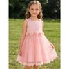 Girls' White Lace Mesh Princess Dress Sleeveless Round Neck Beaded Flower Girl Skirt Children's Wedding Bridesmaid Birthday Party Performance Dress