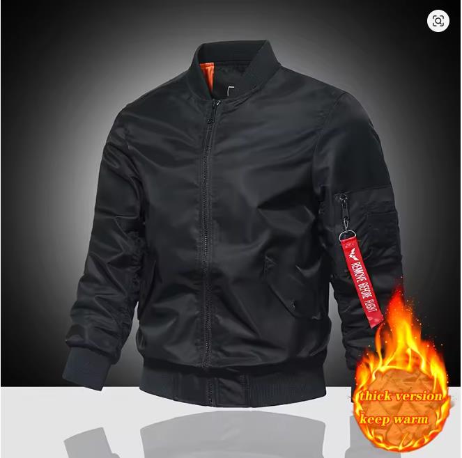 Autumn Winter Air Force MA1 Pilot Jacket Men's Solid Color Baseball Jacket Casual Thick Windproof Warm Cotton Jacket