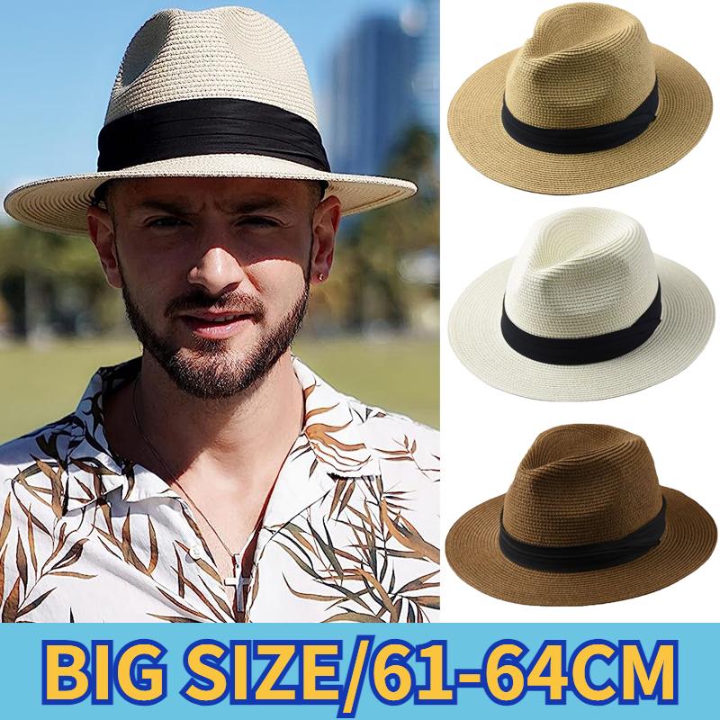 Men Big Size 61-64Cm Panama Sun Hats Women Beach Wide Brim Straw Hat Lady Summer Sun Hats Plus Size Fedora Hat 55-57Cm 58-60Cm