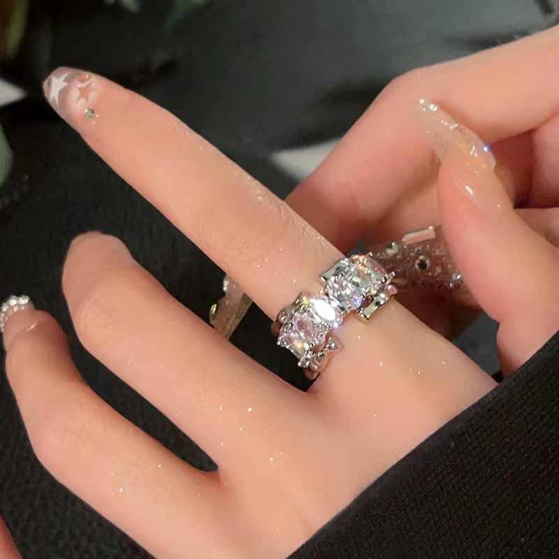 Retro Adjustable Rhinestone Bamboo Joint Women s Ring Open Adjustable