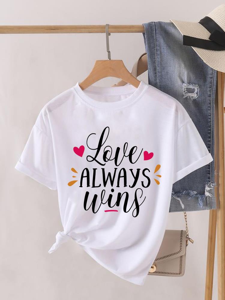 (Asian Size) Sweet Love Cute Lady Female Top Printed Fashion Graphic Short Sleeve T-shirts Tee Clothing Women Casual T Shirt