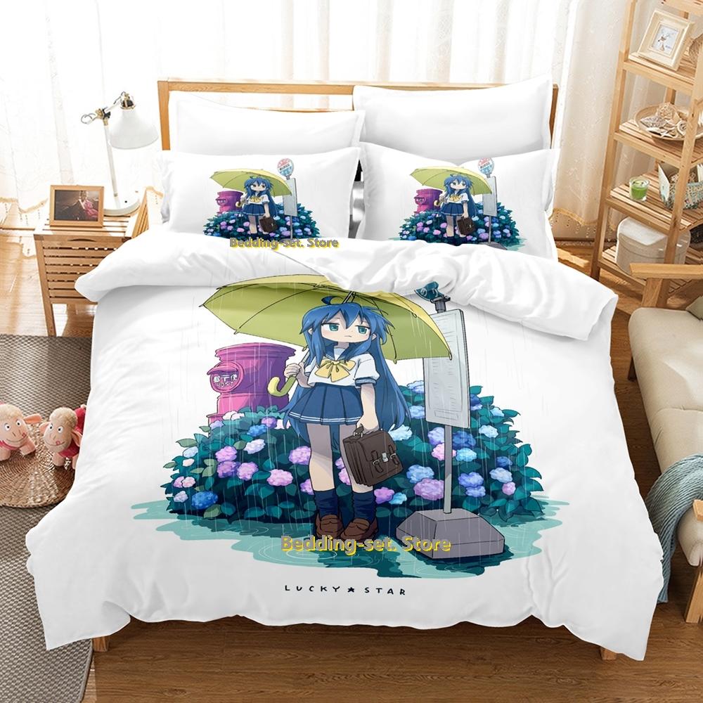 Lucky Star Konata Bedding Set Single Twin Full Queen King Size Bed Set Adult Kid Bedroom Duvetcover Sets 3D Anime Bed Sheet Set