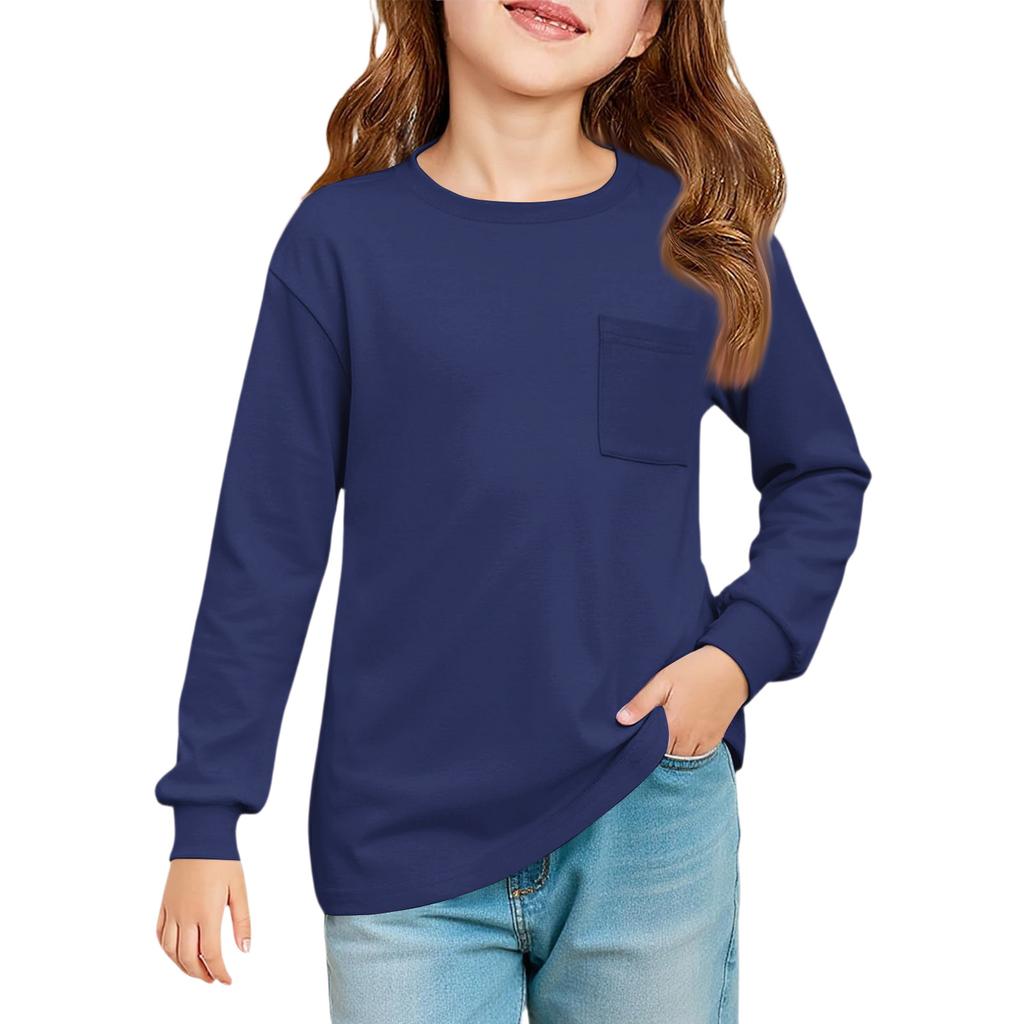 Girls' Long Sleeve Blouse - Round Neck Soft Waist Tunic