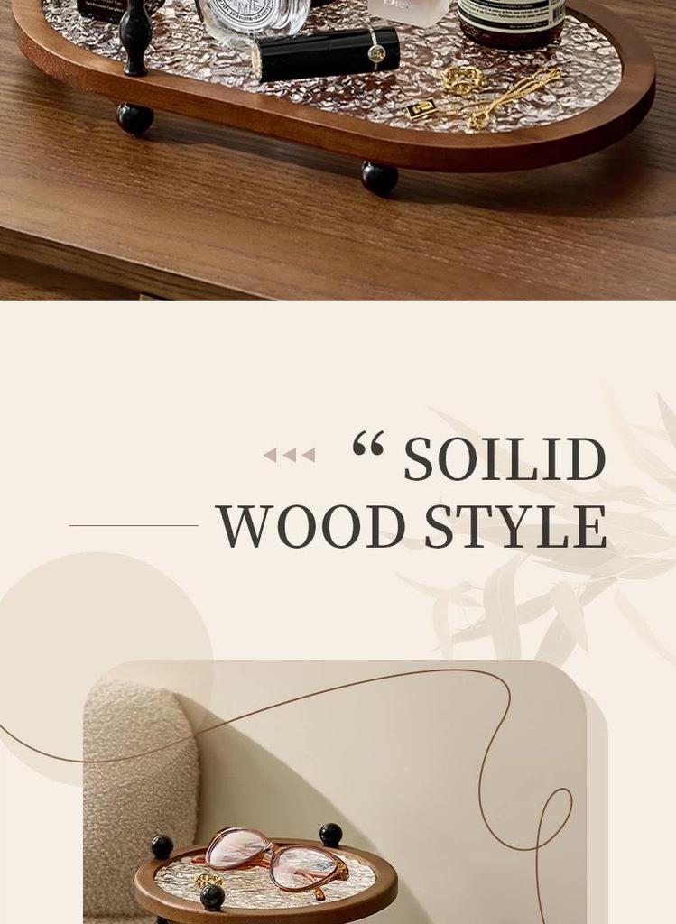 Vintage Light Luxury Acacia Wood Double-Layer Storage Rack for Home Countertop - Solid Wood Organizer for Cups & Cosmetics
