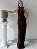 Lace Splicing Swing Neck Sleeveless European and American Dress Women's Summer Slim-fit Solid Color Skirt Pure Waist Hip-wrapped Long Dress