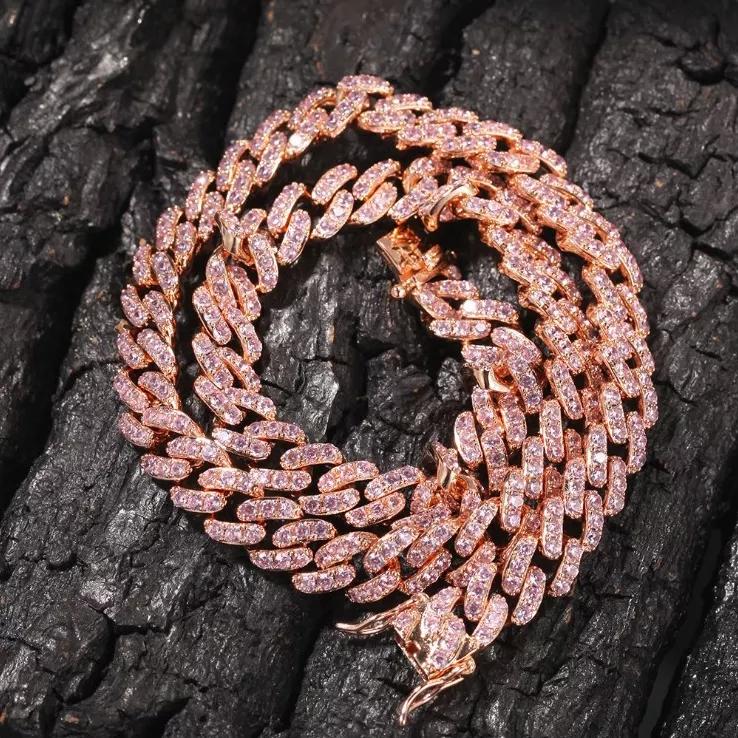 9mm 16inch 18inch 14k 18k Gold Multicolored CZ Cuban Chain Link Necklace Hip Hop Jewelry for in Stock