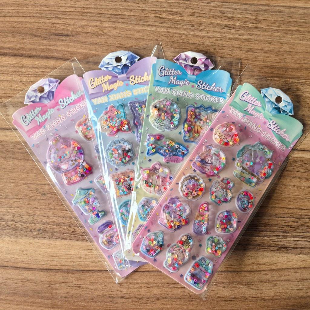 

4Piece Glitter Magic Sticker Set Sequin-Filled Decorative Decals for Journals Diaries & Kids’ DIY Crafts RecordingYourLife Store