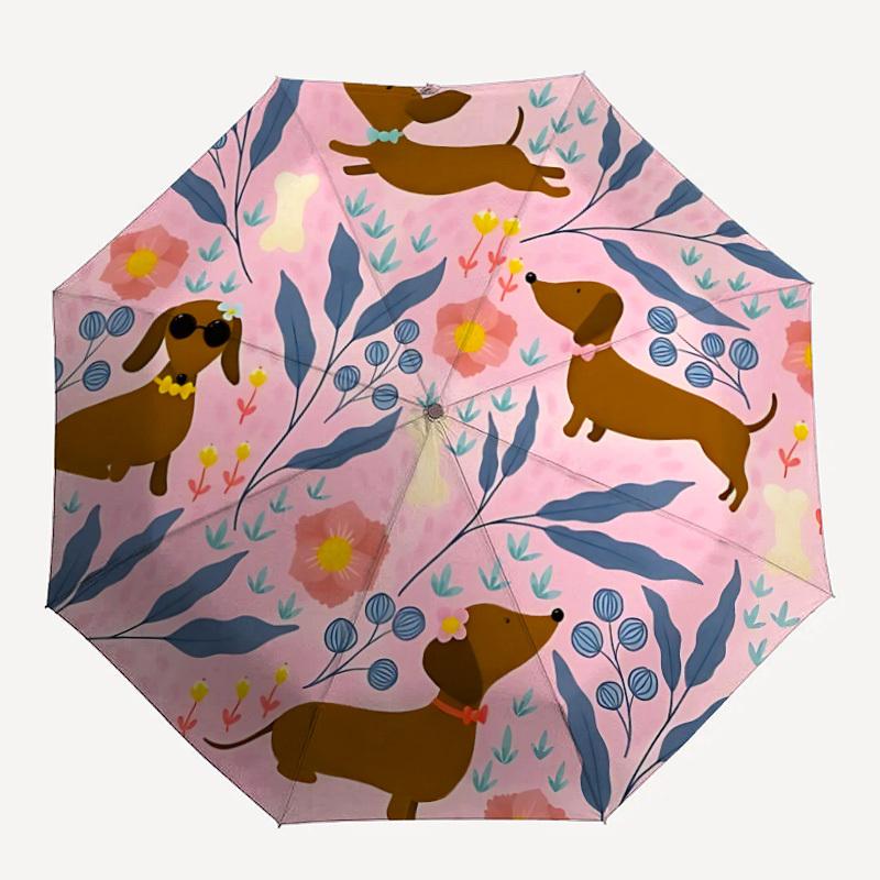 

1pc Dachshund Floral Automatic Folding Umbrella - Compact 8-Rib Design, Durable Plastic & Iron, Lightweight for Outdoor Daily Use082