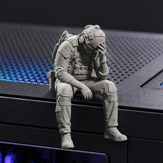 jijijing 3D Printed Soldier Figurine Ornament, Sitting Tactical Statue, Funny Tired Sculpture for Table Shelf Edge Decor