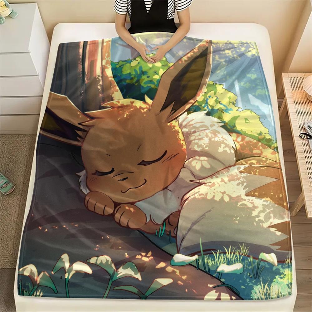Roztomilá deka s potiskem Eevee z flanelu, Vysoce kvalitní, Pohodlná pro všechna roční období, Domácí dekorace, Teplo a pohodlí