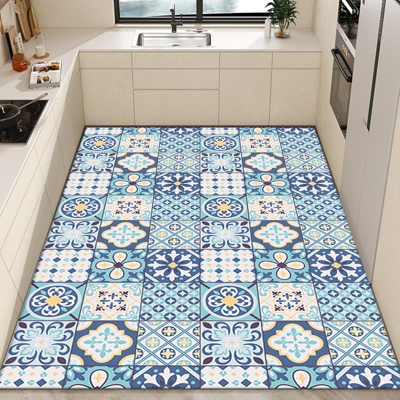 PVC Wipeable Balcony Mat Non-slip Oil-proof Kitchen Rug Refreshing Carpets for Living Room Anti-dirty Leather Rugs for Bedroom