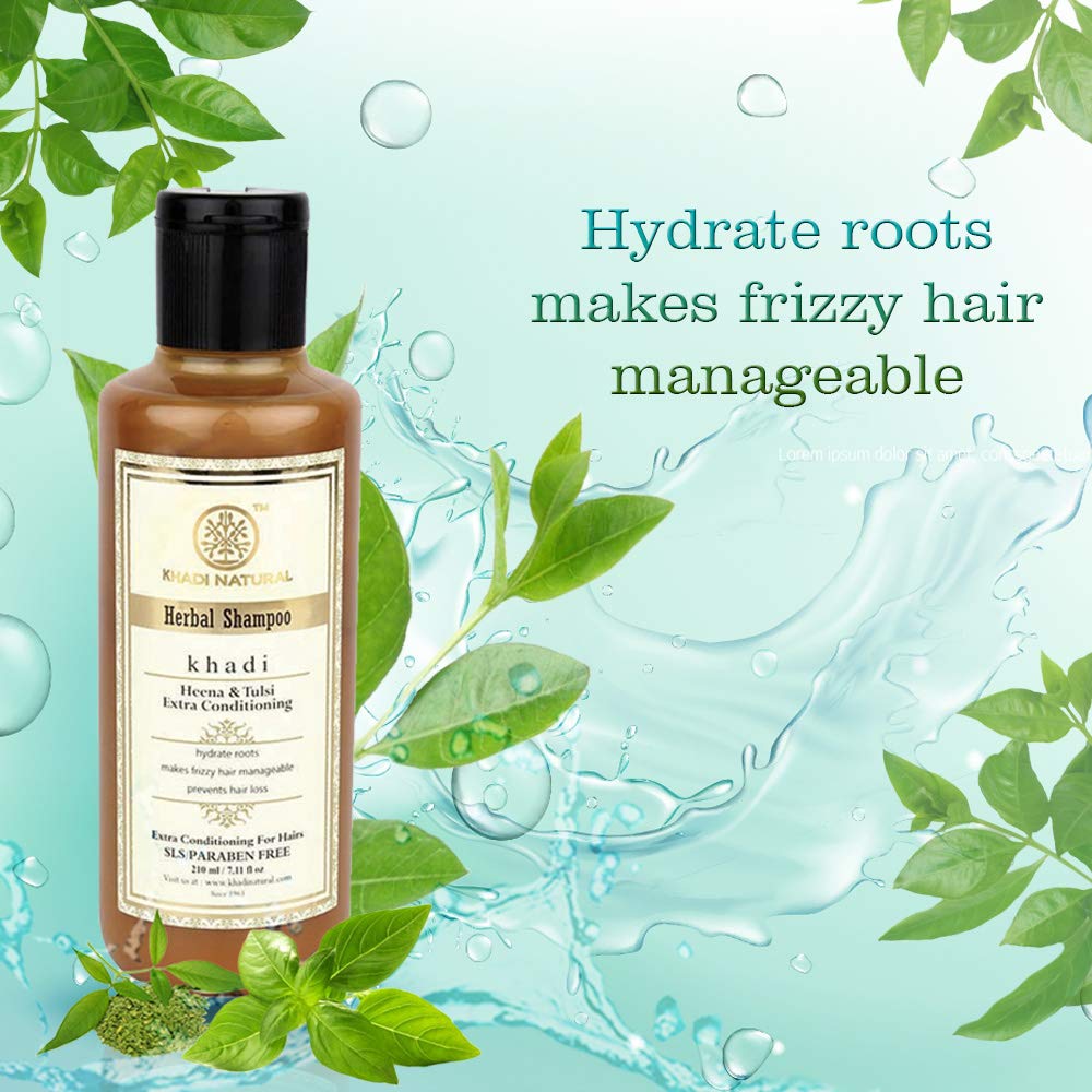 Khadi Herbal Natural Herbal Henna Tulsi Shampoo 210 Ml For Hair Growth, Anti Hair Fall, All Hair Types