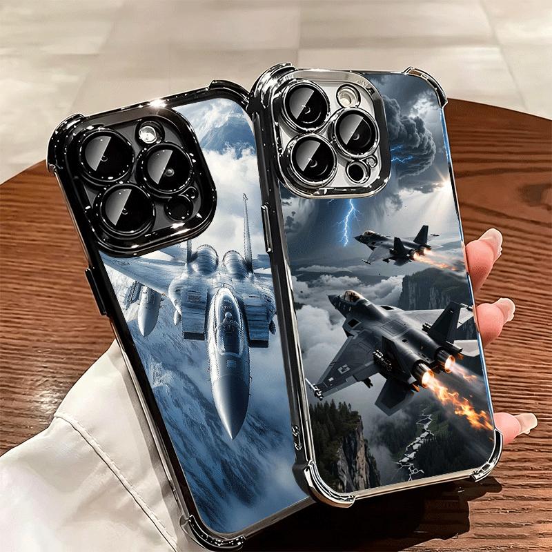 Aircraft Helicopter Formation Plating Phone Case For Iphone 16 17 Pro Max Air 16E 14 15 Plus 12 13 Mini Anti-Fall Airabag Cover