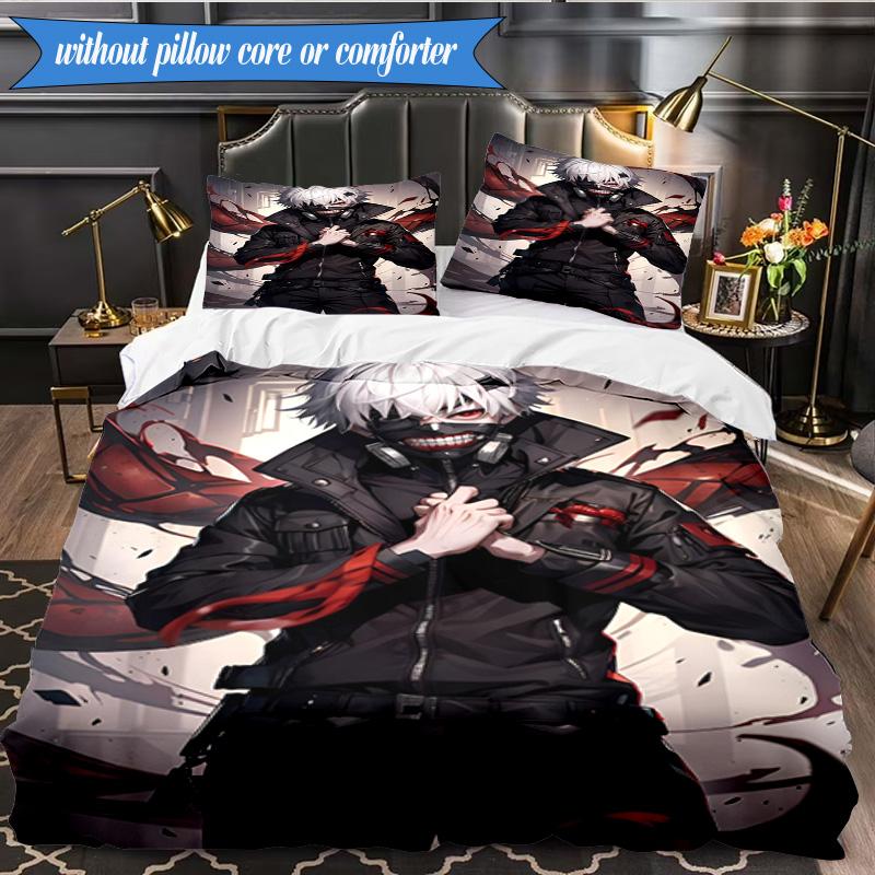 3PCS Tokyo Ghoul Masked Mystery Bedding Set 2D Printing (Includes 1 Duvet Cover + 2 Pillowcases Coreless), Bedroom decor,Fan gift