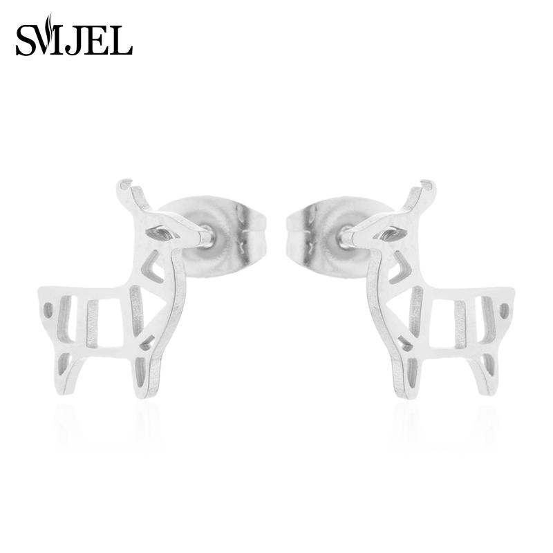 SMJEL Minimalist Silver Color Deer Horn Earrings Women Christmas Jewelry Cute Elk Antler Ear Studs Unique Tree Branch Earings