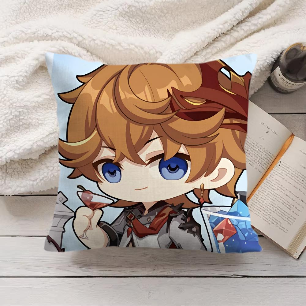 Tartaglia Cute Genshin Impact Cushion Cover Silky Short Plush Invisible Zipper Dustproof Sofa Pillow Case For Home Decor