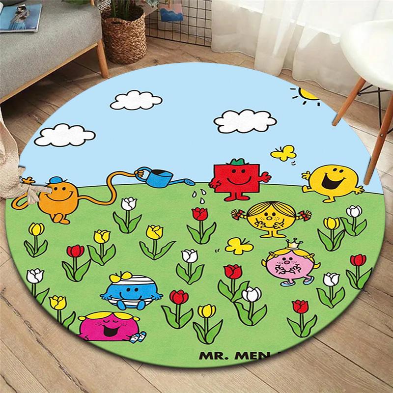 Herr. Herren Teppich Little Miss Rund, Teppich für Wohnzimmer Schlafzimmer Sofa Spielzimmer Dekor, Rutschfeste Bodenmatte