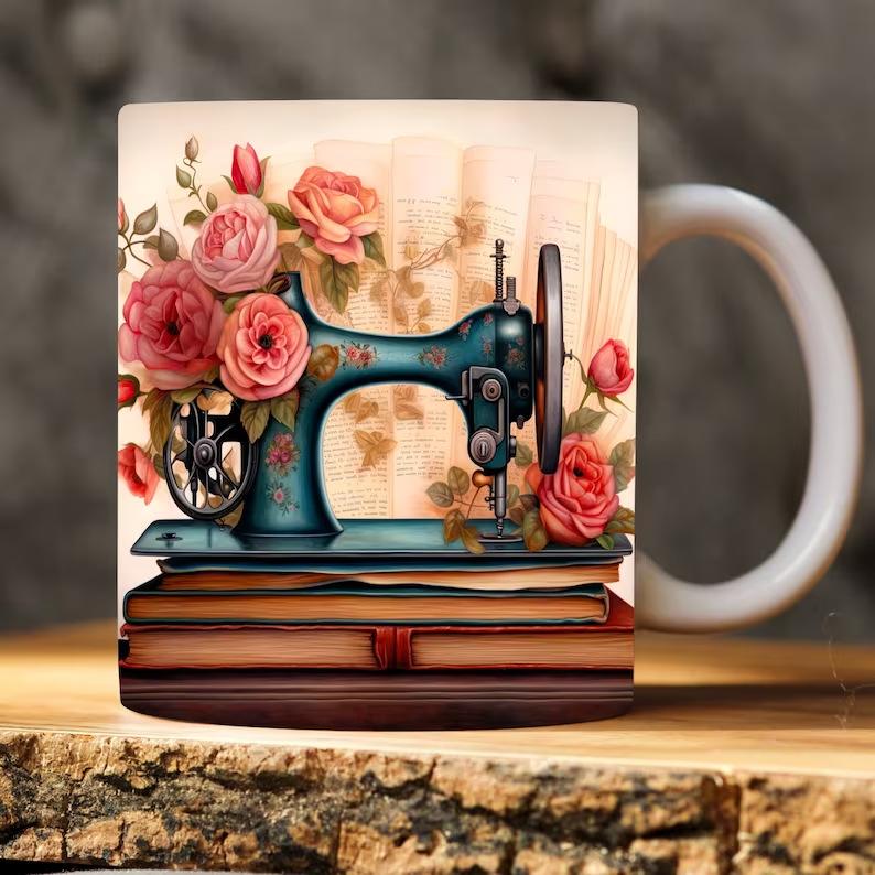 

3D Painting Sewing Machine Sewing Machine Ceramic Coffee Mugs Books Water Mugs Books 301-400ml