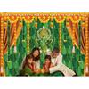 Indian Pooja Traditional Backdrop Diwali Ganpati Ganesh Marigold Puja Photography Background Green Banana Leaves Adult Religious Service Weeding