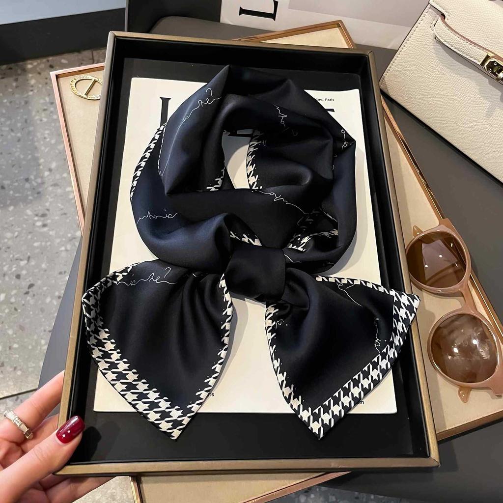 Small Silk Scarf Women's Spring and Autumn Thin Korean Version Versatile Thin and Narrow Long Scarf Tied Hair Temperament Square Scarf with Suit Shirt