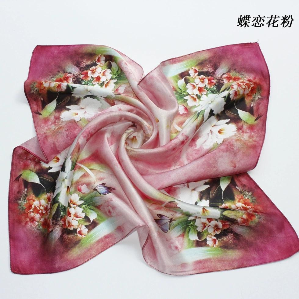 53CM Square Pure Silk Square Scarf 100% Mulberry Silk Decorative Flower Hairband Necktie Small Neckerchief for Women