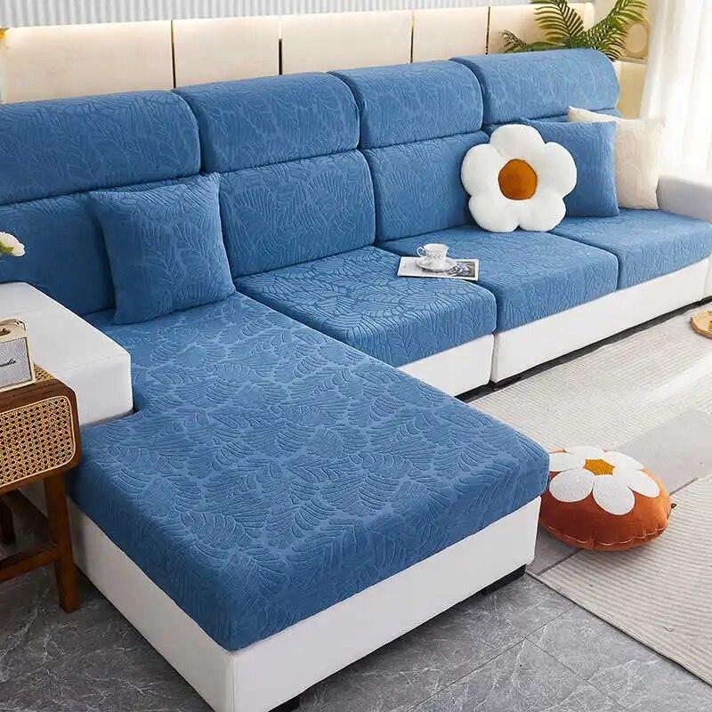 Jacquard Polar Fleece Sofa Seat Cover Stretch Solid Color Couch Cushion Covers Spandex L-Shaped Slipcovers