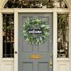 Dremisland Green Eucalyptus Wreath with Welcome Sign 22in Spring Summer Artificial Eucalyptus Wreath for Front Door Polytype Leaves Wreath for Wall